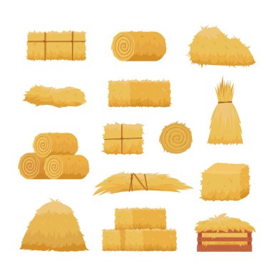 haystack. rural yellow natural haystack pallets and rolls. Vector cartoon pictures