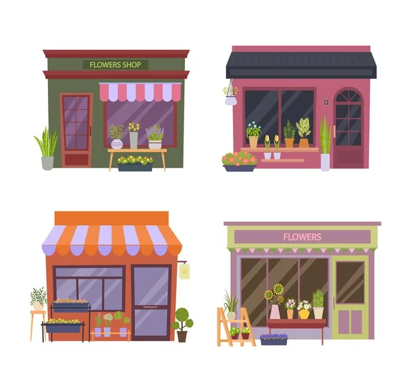 Shops Street Retail Boutique Flowers Bakery Products Urban Coffee Little — ストックベクタ