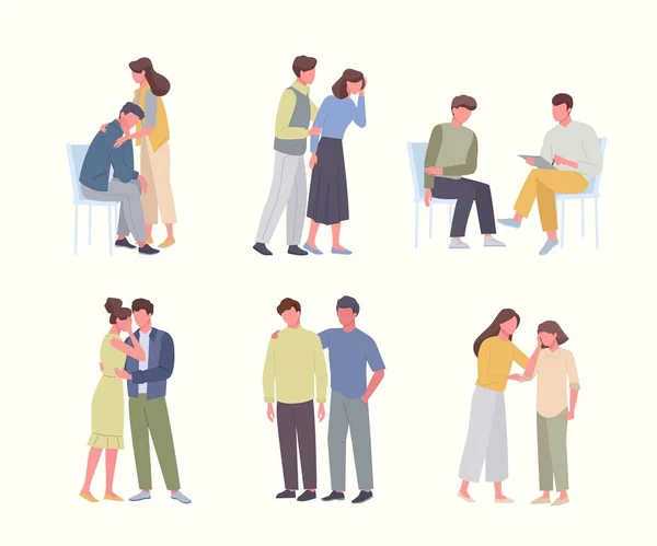 Reassurance Psychology People Support Friendly Moral Reassurance Hugs Kids Parenthood — 图库矢量图片
