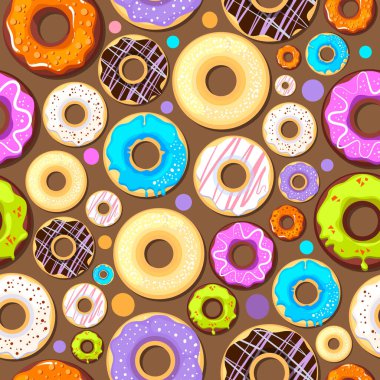 donuts pattern. tasty pastries round donut glazed food. Vector seamless background