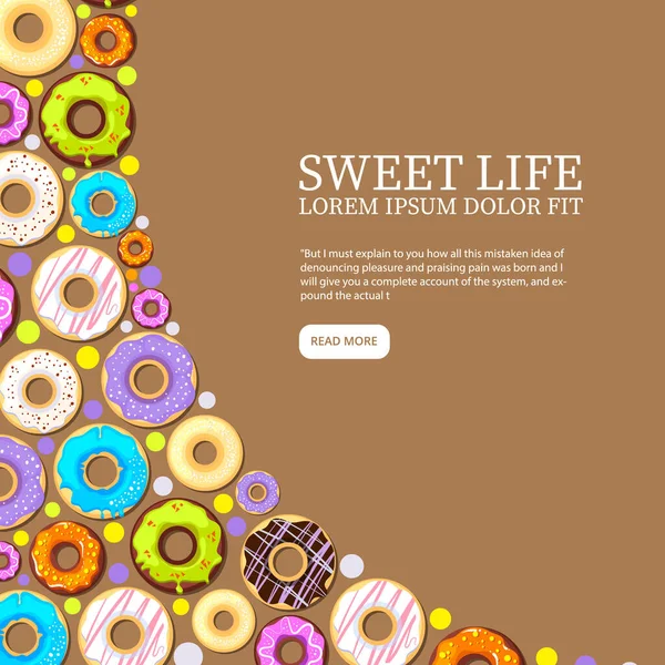 Donuts Background Delicious Food Circle Forms Colored Sweets Vector Template — Stock Vector