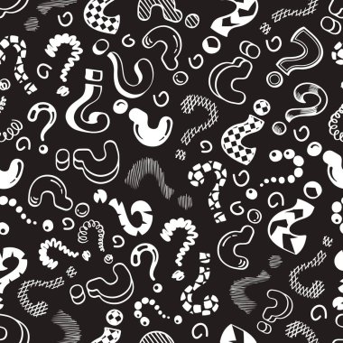 question marks pattern. random simple letters from alphabet. Vector question symbols seamless background