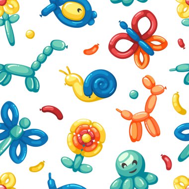 animals balloons pattern. funny attractions for kids rubber colored balloons children party celebration. Vector seamless background