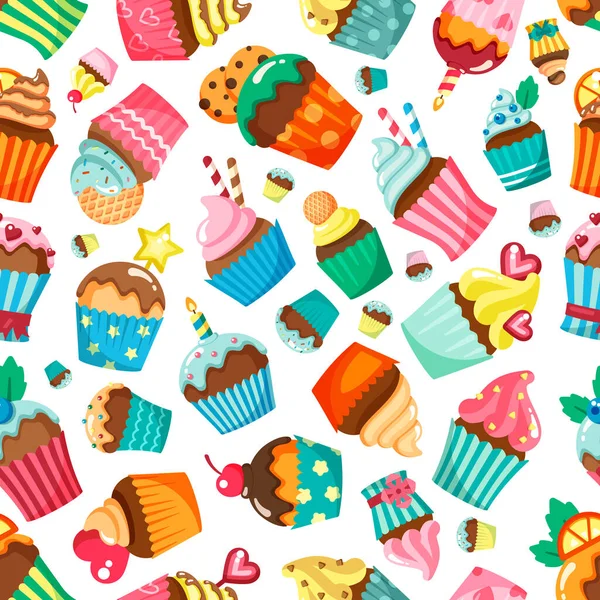 Σχέδιο Κέικ Συλλογή Muffins Για Σχέδια Υφασμάτων Διάνυσμα Απρόσκοπτα Υπόβαθρα — Διανυσματικό Αρχείο