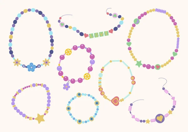 Kinderen Kralen Handgemaakte Decoratie Armbanden Voor Kinderen Vector Kralen Collectie — Stockvector