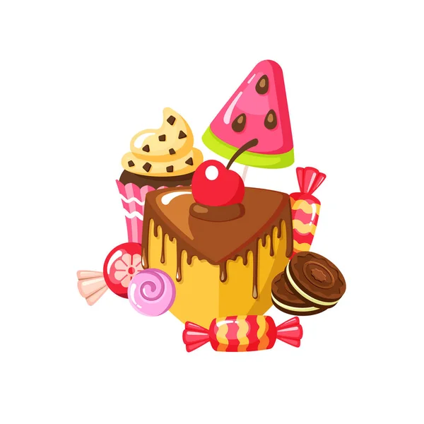 Doces Deliciosa Comida Saborosa Cupcakes Muffins Doces Biscoitos Ilustração Lanches —  Vetores de Stock