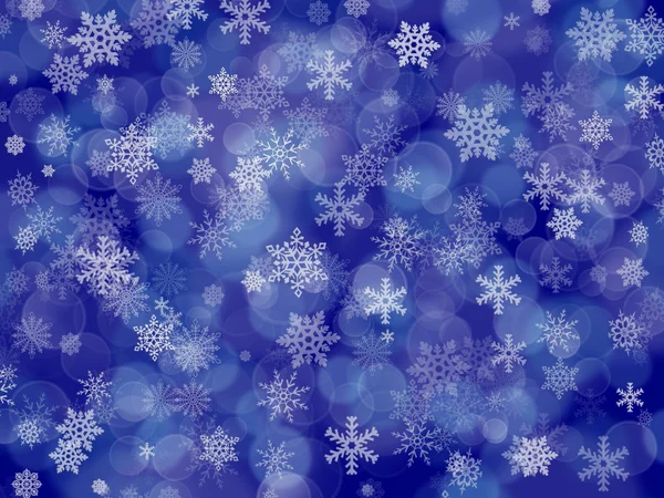 Fundo de inverno azul escuro com flocos de neve e boke — Fotografia de Stock