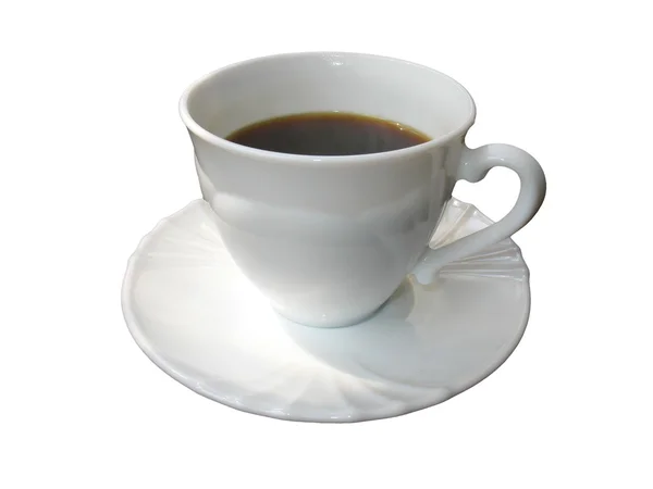 Na białym tle biały filiżankę kawy na talerzyk — Zdjęcie stockowe