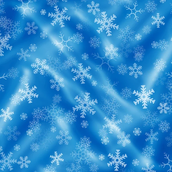 Blauwe achtergrond met sneeuwvlokken en gordijnen — Stockfoto
