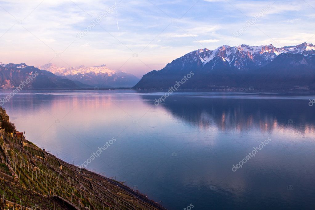 Evening Lake Geneva and the Alps
