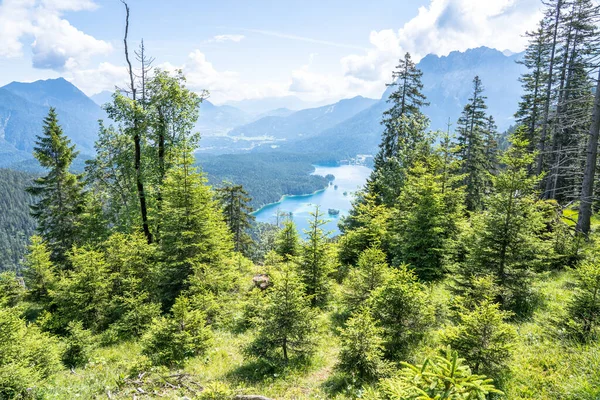 Vacker Sjö Eibsee Sommaren Bayern Tyskland — Stockfoto