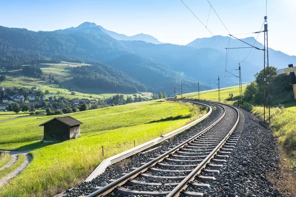 Railway Magnificent Mountain Zugspitze Background Ehrwald Germany — Stok fotoğraf