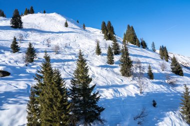 Güneşli bir günde güzel kar dağları manzarası