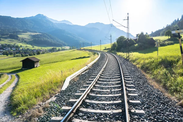Railway Magnificent Mountain Zugspitze Background Ehrwald Germany —  Fotos de Stock
