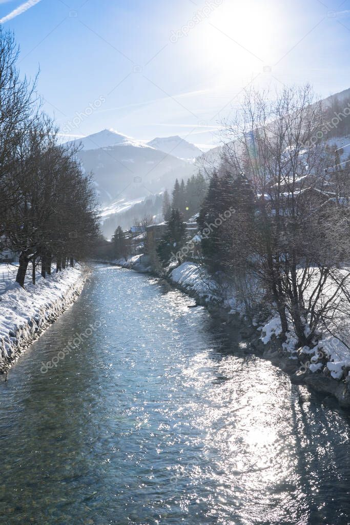 Beatiful snow mountains landscape at sunny day