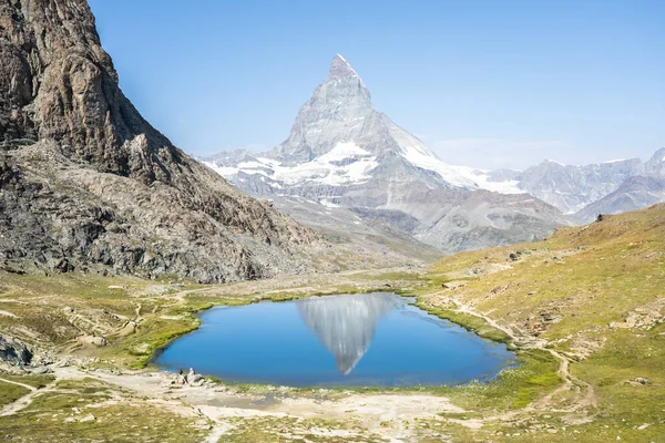 Matterhorn Reflection Riffelsee Summer Day Zermatt Switzerland —  Fotos de Stock