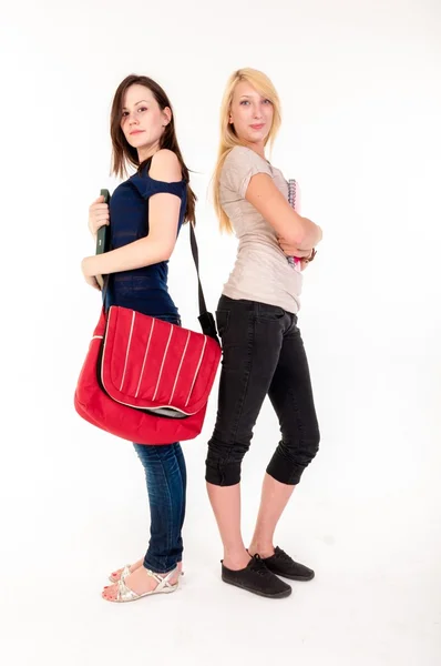 Twee mooie student meisjes klaar voor school — Stockfoto