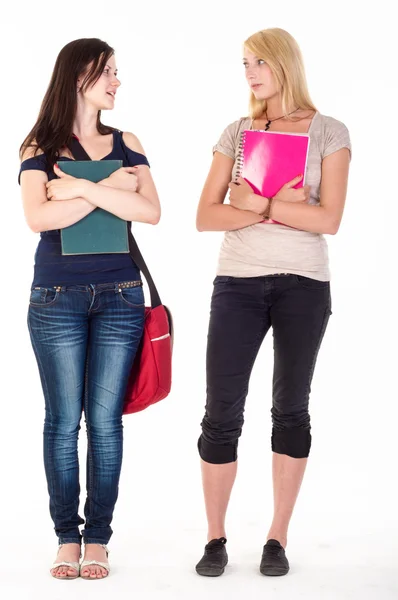 Two beautiful student girls getting ready for school — Stock Photo, Image