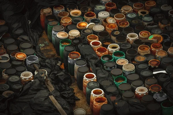 Chemical waste dump with a lot of barrels — Stock Photo, Image