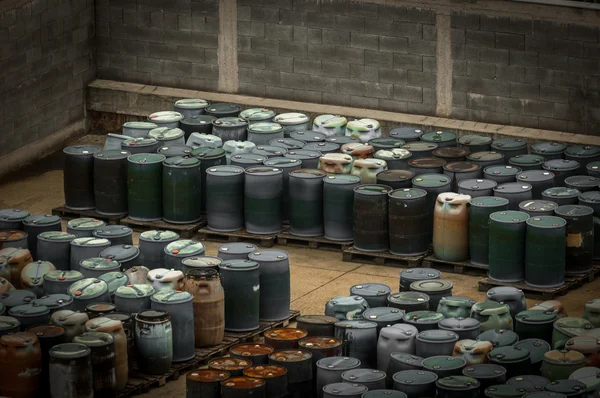 Chemical waste dump with a lot of barrels — Stock Photo, Image