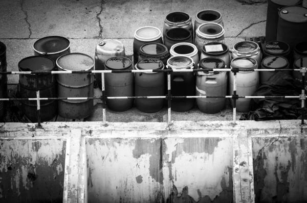 Chemical waste dump with a lot of barrels — Stock Photo, Image