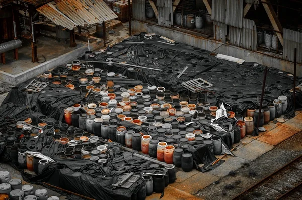 Chemical waste dump with a lot of barrels — Stock Photo, Image