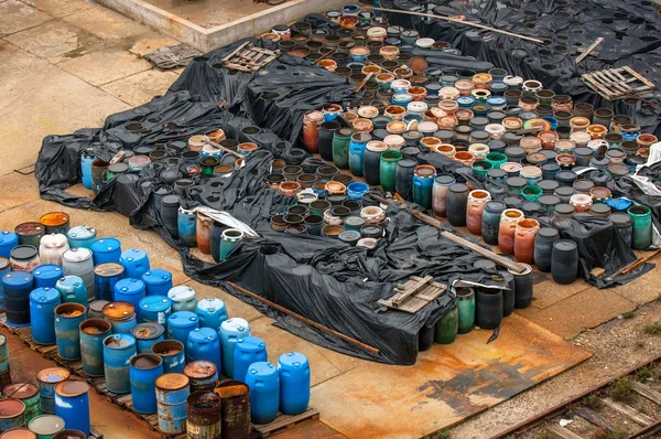 Chemical waste dump with a lot of barrels — Stock Photo, Image