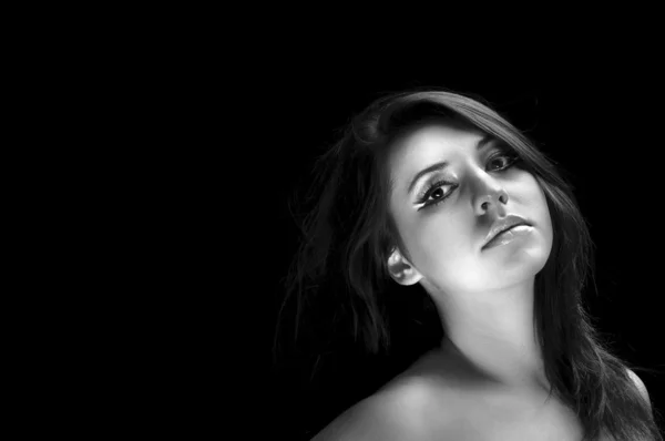 Girl with long hair in the studio — Stock Photo, Image