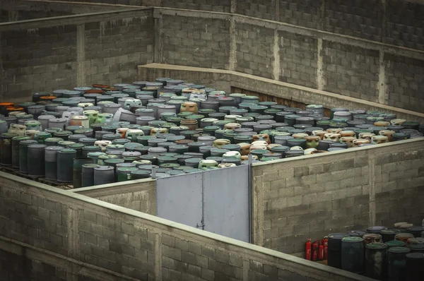 Chemical waste dump with a lot of barrels — Stock Photo, Image