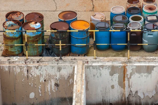 Chemical waste dump with a lot of barrels — Stock Photo, Image