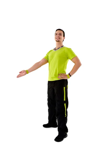 Instruktor fitness mężczyzna młody na na białym tle — Zdjęcie stockowe