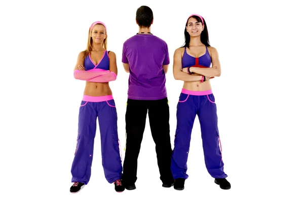 Giovani istruttori di fitness su sfondo bianco — Foto Stock