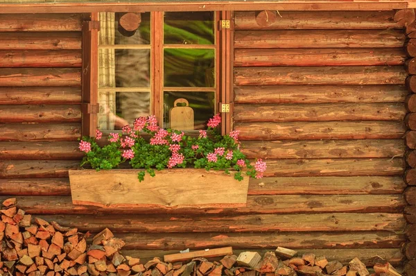 Pequeña casa de madera con ventana — Foto de Stock