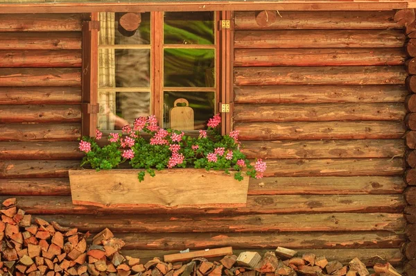 Pequeña casa de madera con ventana — Foto de Stock