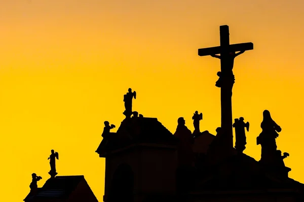 Roof of a church with christian figures — Stock Photo, Image