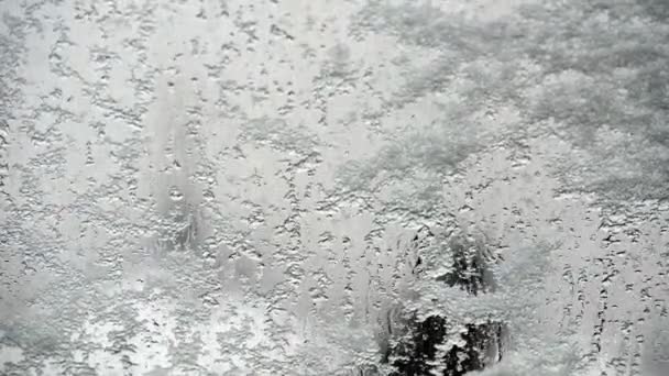 Hielo congelado derritiéndose en la ventana — Vídeo de stock