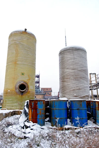 Chemical waste dump with a lot of barrels — ストック写真