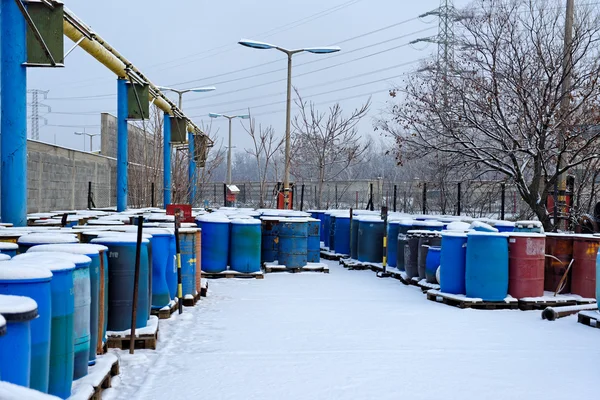 Chemical waste dump with a lot of barrels — ストック写真