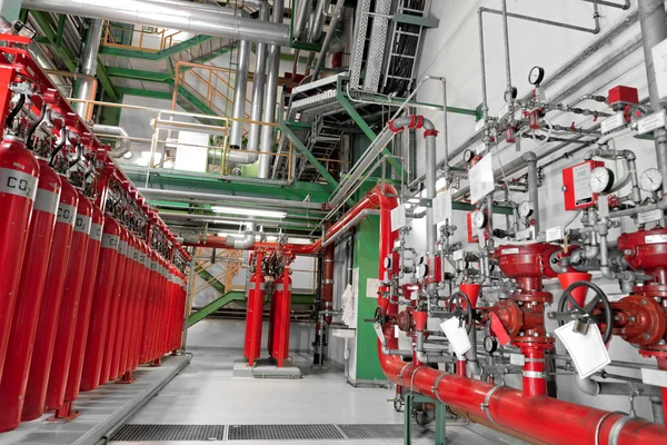 Large CO2 fire extinguishers in a power plant — Stock Photo, Image