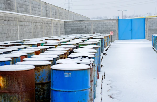 Chemical waste dump with a lot of barrels — Stock Photo, Image