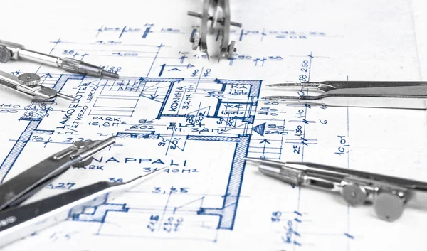 Планы строительства с аксессуарами — стоковое фото