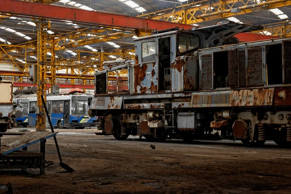 Cargo trains in old train depot — Stock Photo, Image