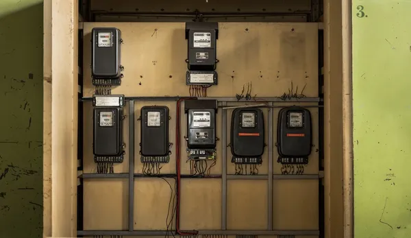 Elektriska fuseboxes och kraftledningar — Stockfoto