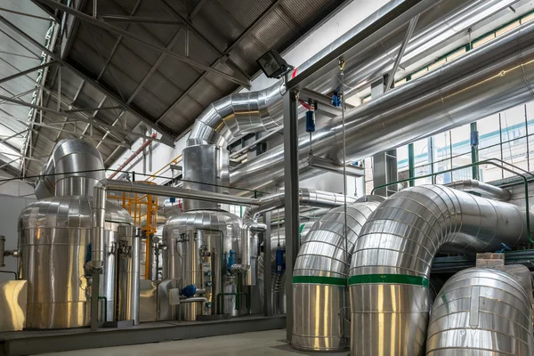 Industrial pipes in a thermal power plant — Stock Photo, Image