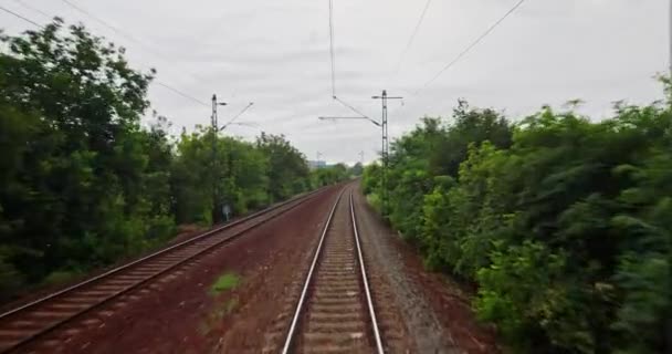 Standpunt trein reizen onder bewolkte hemel — Stockvideo