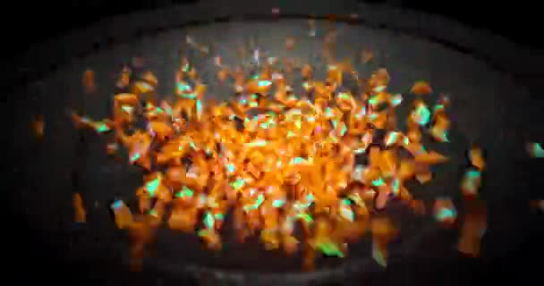 Small colorful particles shaking against dark background — Stock Video