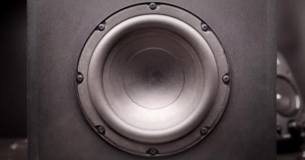 Subwoofer membrane moving to high volume music — Stock Video