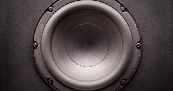 Subwoofer membrane moving to high volume music — Stock Video