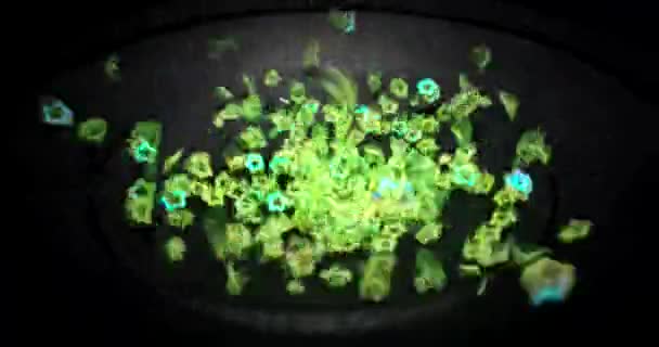 Koyu arkaplanda sallanan küçük renkli parçacıklar — Stok video