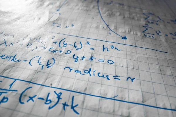 Formule Matematiche Scritte Nel Quaderno Foto Vicino — Foto Stock